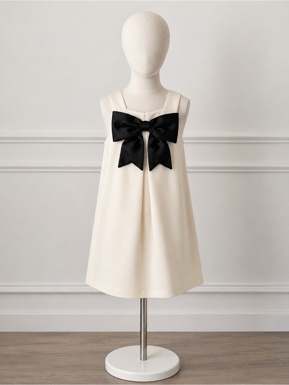 Zara Cream A-Line Dress with Black Bow